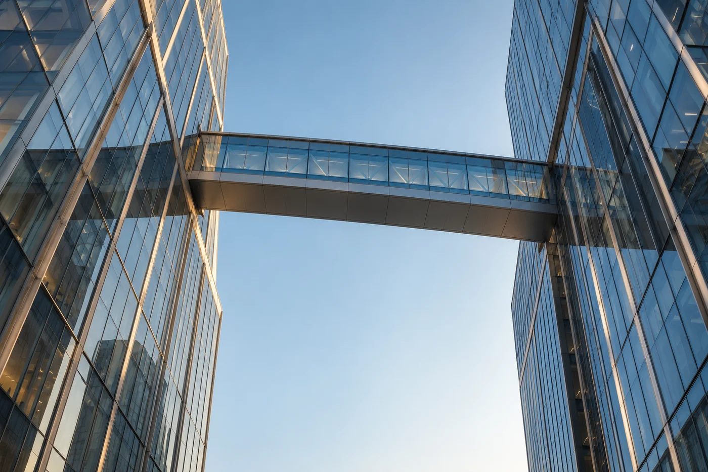 Architectural concept of a skybridge connecting two glass towers